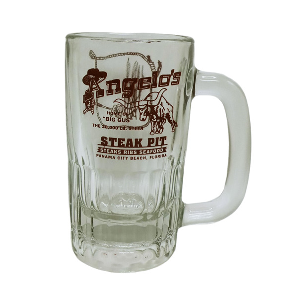Vintage Angelo’s Steak Pit Big Gus Beer Mug Stein Florida Souvenir Barware Glass - Picture 1 of 9